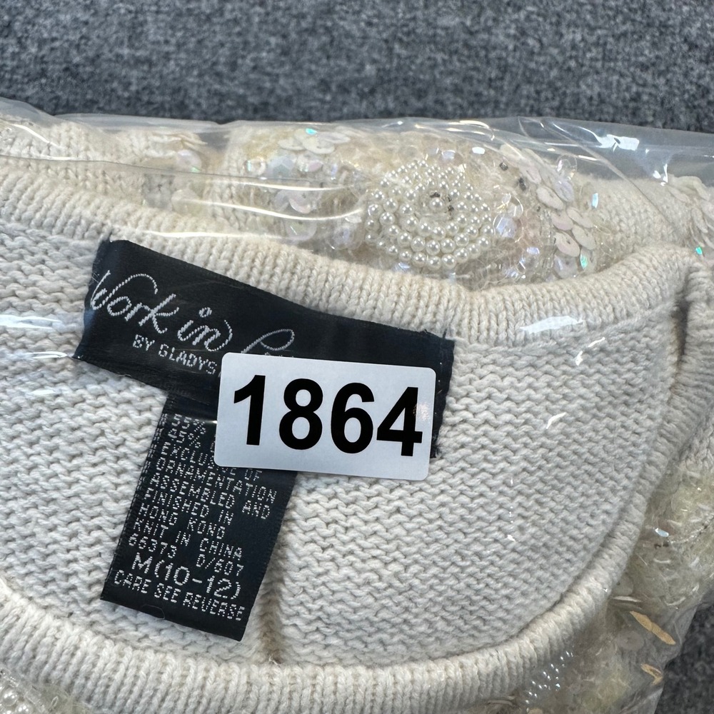 Work in Progress Sweater Women Medium Cream Sequin Beaded Vintage Glam Party - Picture 15 of 15